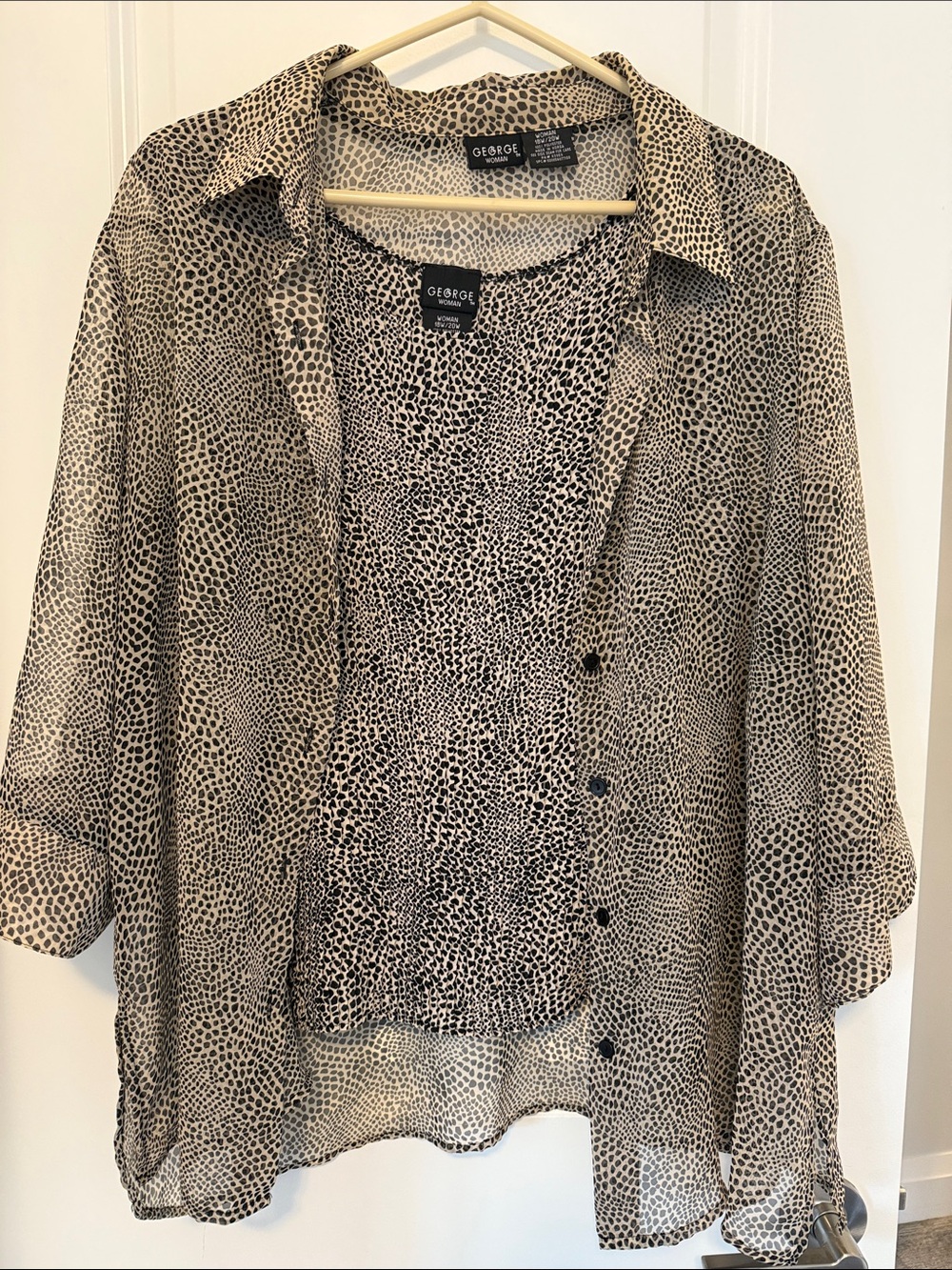 George Beige and Black Printed Button-Down Top with Shell